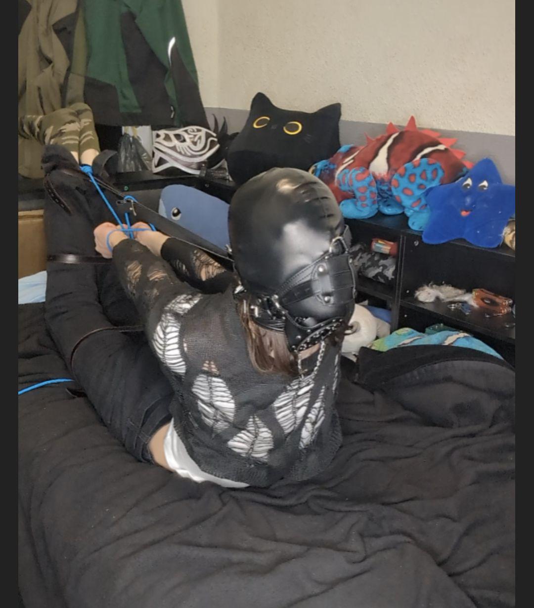 Bondage:Step one be put in hogtie, step two get ordered to struggle and squirm